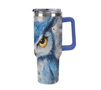 Blue Owl with Yellow Eyes Insulated Tumbler with Lid Handle Coffee Mug Stainless Steel Water Bottle for Car Travel Office
