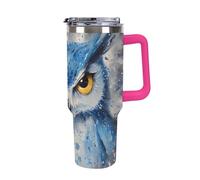 Blue Owl with Yellow Eyes Insulated Tumbler with Lid Handle Coffee Mug Stainless Steel Water Bottle for Car Travel Office