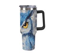 Blue Owl with Yellow Eyes Insulated Tumbler with Lid Handle Coffee Mug Stainless Steel Water Bottle for Car Travel Office