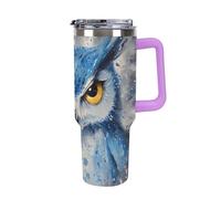 Blue Owl with Yellow Eyes Insulated Tumbler with Lid Handle Coffee Mug Stainless Steel Water Bottle for Car Travel Office