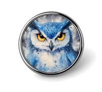 Blue Owl with Yellow Eyes Round Badge Pin Brooch Button Stylish Aluminum Decorative for Clothes Backpacks Hats