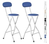 (BLUE, PACK OF 2) Folding Bar Stools Breakfast Kitchen Restaurant