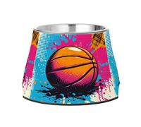 Blue Painted Pop Basketball Dog Raised Bowl, 540 ML Feeding Food Pet Bowl Stainless Steel Non-slip High Capacity Cat Bowl