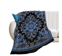 Blue Paisley Bandana Flannel Throw Blanket Personalised Lightweight Warm Winter Blankets for Bed Sofa 40"*50" （100 * 130cm）