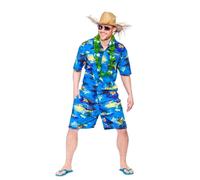 Blue Palm Hawaiian Party Guy Luau Shirt Shorts Fancy Dress - M