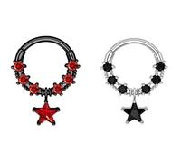 blue palm jewelry 2-16 Gauge Teardrop Pendant Septum Clicker Nose Ear Lip Ring Helix Tragus Piercing C321 (16 GAUGE 3/8(10MM) RED & BLACK)
