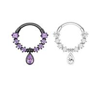 blue palm jewelry 2-16 Gauge Teardrop Pendant Septum Clicker Nose Ear Lip Ring Helix Tragus Piercing C320 (16 GAUGE 3/8 INCH(10MM) PURPLE & CLEAR)