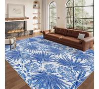 Blue Palm Leaf Rugs Living Room Large 160x230cm, Lemon Summer Tropical Patterned Rug for Home Decor, Bedroom, Anti Slip Rubber Area Rugs, Washable Soft Short Pile Carpet A(3810)