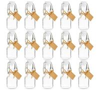 BLUE PANDA Mini Glass Favour Bottle with White Swing Top (Set of 15) - Jute Rope and 25 Mini Kraft Paper Tags for Labeling Included - 60 ml (2 oz)