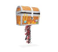 BLUE PANDA Pull String Treasure Chest Pinata - 12 x 10 x 6.5 In, Blue - Pirate Treasure Chest Birthday Pinata & Pirate Party Decoration