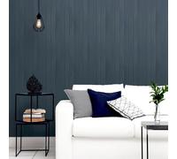 Blue Panel Wallpaper Wooden Plank Effect Smooth Finish Feature Wall