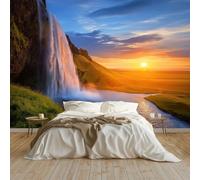 Blue Panoramic Custom Wallpaper Mural, Non-Woven Premium Exquisite Waterfall Sunset Print Wallpaper Mural Poster Decoration 157 x 110 inch (W x H) for Bedroom Living Room Corridor