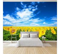 Blue Panoramic Custom Wallpaper Mural, Non-Woven Premium Nature Sky Floral Sunflower Print Wallpaper Mural Poster Decoration 138 x 101 inch (W x H) for Bedroom Living Room Corridor