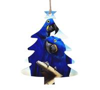 Blue Parrot Hugging Patterned wooden ornaments, a set of 6 decorations, suitable for hanging on Christmas trees and fireplaces.