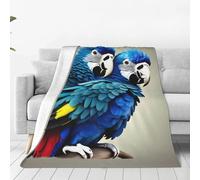 Blue Parrot Hugging Print Soft Fleece Throw Blanket,Lightweight Fleece Blankets for Bed, Sofa, Camping.