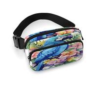 Blue Parrot In Flowers Fanny Pack Belt Bag with Adjustable Strap Fashion Waist Bag for Outdoor Sports Hiking