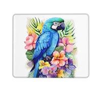 Blue Parrot in Flowers Mouse Pad with Stitched Edge, Comfortable Mouse Pads with Non-Slip Rubber Base Gaming Mouse Mat Washable Mousepads Computers Laptop Desk Accessories for Office 7 x 8.6 in
