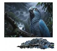 Blue Parrot Portrait with Dramatic Lighting Jigsaw Puzzle, 500 Pieces | Section-by-section building - solo or shared leisure at your own pace.