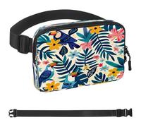 Blue Parrot Tropical Pattern Fanny Packs for Women Men, Crossbody Belt Bag with Zipper Pockets,Waterproof Waist Packs with Adjustable Strap for Workout Running Traveling Hiking, Multicolor, One Size