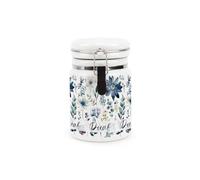 Blue Pastel Flowers Decaf Canister - Pretty Watercolour Floral Gifts - Ceramic Kitchen Food Storage Container with Clip Lid 400ml (13.5cm x 8.5cm)