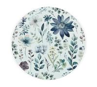 Blue Pastel Flowers Round Glass Worktop Saver - Pretty Floral Kitchen Gifts - Textured Chopping Board/Protector Non-Slip Feet 30cm x 30cm (12" x 12")