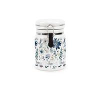 Blue Pastel Flowers Tea Canister - Pretty Watercolour Floral Gifts - Ceramic Kitchen Food Storage Container with Clip Lid 400ml (13.5cm x 8.5cm)
