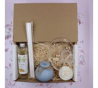 Blue Pastel Reed Diffuser Gift Set With Reeds & Plate - Lime Basil & Mandarin Fragrance Treat Gift Box