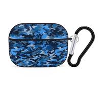 Blue Pattern Earbuds Organizer Shockproof Protective Airpods Pro Cover with Carabiner Clip Anti Fall Carrying Earphone Case Cover for Airpods Pro 2nd Generation Black