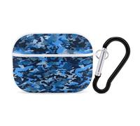 Blue Pattern Earbuds Organizer Shockproof Protective Airpods Pro Cover with Carabiner Clip Anti Fall Carrying Earphone Case Cover for Airpods Pro 2nd Generation White