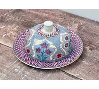 Blue Patterned Round Butter Dish, 17cm