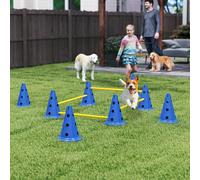 (Blue) PawHut Dog Agility Equipment Set, Four-Piece Adjustable Height Jumping