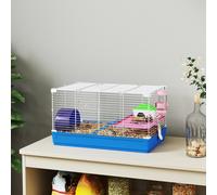 (Blue) PawHut Hamster Cage Pet Animal Travel Cage Box Double Layers w/ Accessories