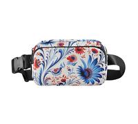 Blue-Peach Flowers Retro Goth Stylish Crossbody Bag Waist Packs for Men Women Waterproof Crossbody Sport Bag with Adjustable Strap for Cycling Hiking Gym
