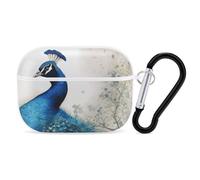 Blue Peacock AirPods Pro 2 Case Cover, Shockproof Hard Shell Protective Case for Women Men, Compatible with Airpod Pro Case 2nd/1st Generation with Keychain-White