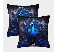 Blue Peacock Art-digital Fantasy Design Pillow Covers 2 Pack Cozy Pillowcase Available All Seasons Cushion Case with Zipper Decor Sofa for Living Room Bedroom 45x45cm