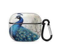 Blue Peacock Bluetooth Earbuds Case Cover Full Body Shockproof Protection Hard Case Support Wireless Charging with Keychain Personalized Gift for AirPods 3