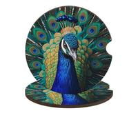 Blue Peacock Car Coasters for Cup Holder Wood Absorbent Cup Coaster 2.6 Inch Universal Non Slip Cork Base Drink Coaster Auto Interior Accessories for Women Men 2PCS