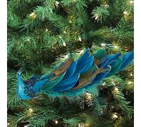 Blue Peacock Christmas Tree Topper Pink Flamingo Decor, Elegant White Feather Swan Pendants Christmas Tree Decorations for Christmas Holiday Party Home Decor Ornament (Blue Peacock, 11in)