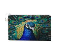 Blue Peacock Coin Purse Canvas Wallet with Zipper Portable Mini Change Pouch Cute Money Pouch Small Organizer Coin Card Key Holder for Women Girls Daily Use Gift