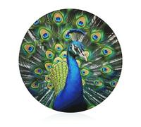 Blue Peacock Cutting Board for Kitchen Mini Cheese Chopping Board Round Tempered Glass Chopping Block for Picnic Cutting Pizza Meat Fruit(7.9 Inch)
