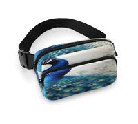 Blue Peacock Fanny Pack Belt Bag with Adjustable Strap Fashion Waist Bag for Outdoor Sports Hiking, white, 20x13cm, Full Printed Waist Bag