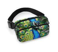 Blue Peacock Fanny Pack for Women Men Waist Bag Belt Bag Adjustable Casual Bag for Travel Sports Hiking, white, 7.9x5.1inches