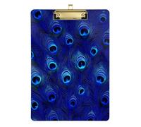 Blue Peacock Feather Acrylic clipboard Automotive Standard Letter A4 Size Waterproof for Teacher Nursing Gold 12x9in Tablas para escribir
