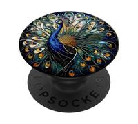 Blue Peacock Feather Art Design PopSockets Adhesive PopGrip