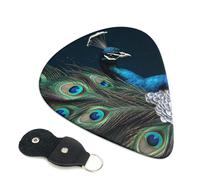 Blue Peacock Feather Guitar Picks 6 Pcs, 0.96mm Thickness Celluloid Plectrum with Leather Picks Holder, Personalized Guitar Pick for Bass Electric Acoustic Guitars Lovers Gift