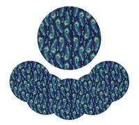 Blue Peacock Feather Round Braided Placemats Set of 6 Washable 12.6 Inch Round Table Mats Woven Heat Resistant Round Place Mats for Kitchen Dining Table
