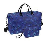 Blue Peacock Feathers Decorative Carry On Tote Bag Gym Bag with Toiletry Bag for Workout 2 Pcs Set Bolsa para viajar en Avion de Mujer