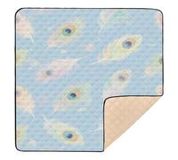 Blue Peacock Feathers Large Sturdy mat for Baby to Play on Floor for Floor Cozy Breathable Foldable Playroom Activity Mat for Newborns Babies Infants Toddlers, 50'' x 50''