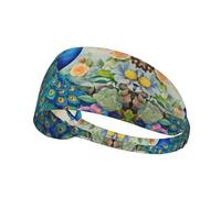 Blue Peacock in the Enchanted Forest Printed Elastic Sports Headband â€“ Ideal for running, tennis, yoga and indoor fitness