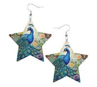 Blue Peacock in the Enchanted Forest Prints Leather Star-Shaped Earrings Lightweight And Stylish Accessories For Parties Dances And Everyday Life.